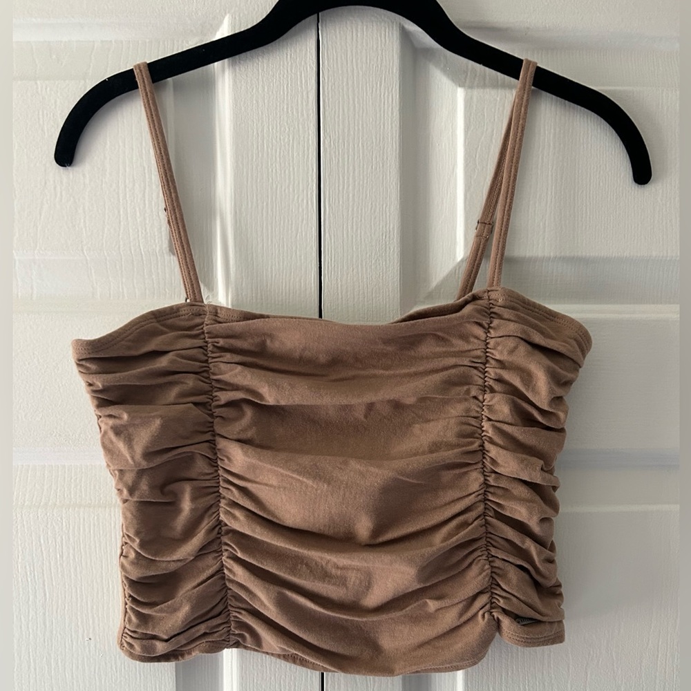 Hollister Ruched Tan Tube Top with Straps Large